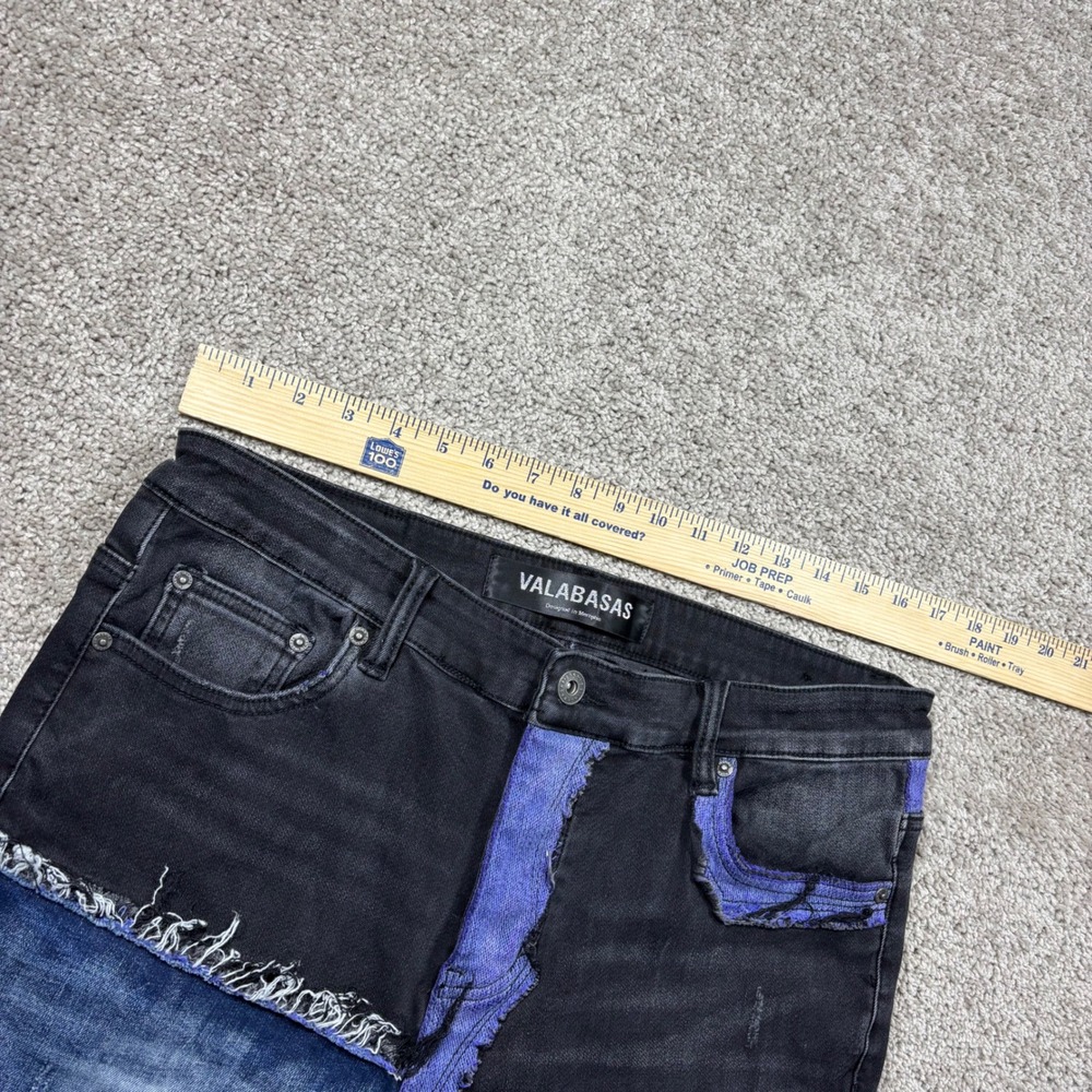 Valabasas Mens Patchwork Stacked Flare Jeans Black Blue Purple 36 Distressed - Picture 4 of 9